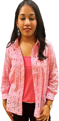 MRIDA Women Embroidered Casual Pink Shirt