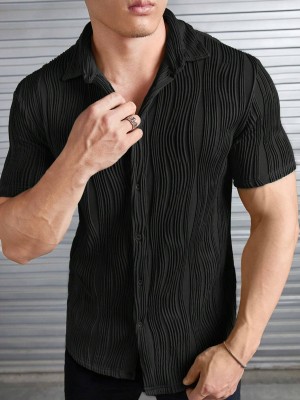 venslooks Men Solid Casual Black Shirt