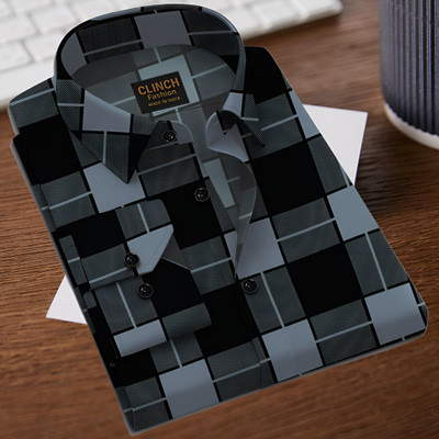 clinch fashion Men Striped Casual Grey Shirt