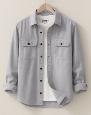 FOXEY Men Solid Casual Grey Shirt