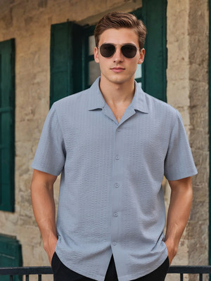 OGEN Men Self Design Casual Grey Shirt