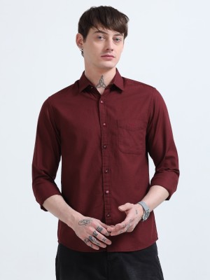 MARKSMITH Men Solid Casual Maroon Shirt