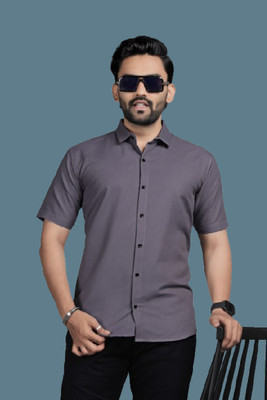 NAJMAFASHION Men Solid Casual Grey Shirt