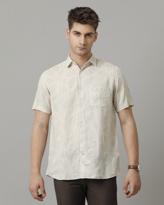 Linen Club Men Printed Casual Beige Shirt