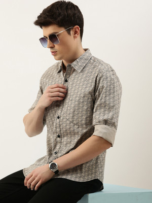 METRONAUT Men Printed Casual Beige Shirt