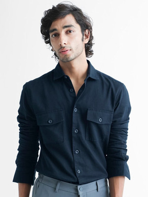 RARE RABBIT Men Solid Casual Dark Blue Shirt