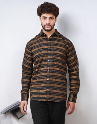CIOFF CREATION Men Striped Casual Brown Shirt
