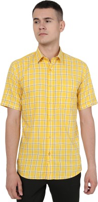 Greenfibre Men Checkered Casual Yellow, Dark Blue Shirt