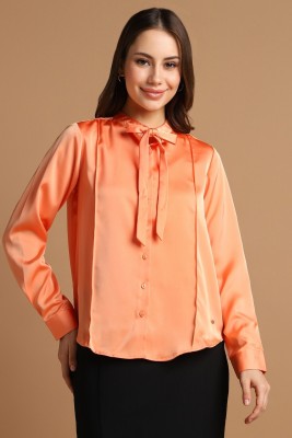 Allen Solly Women Solid Formal Orange Shirt