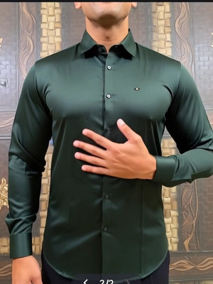 Celestial clothing Men Solid Formal Dark Green Shirt
