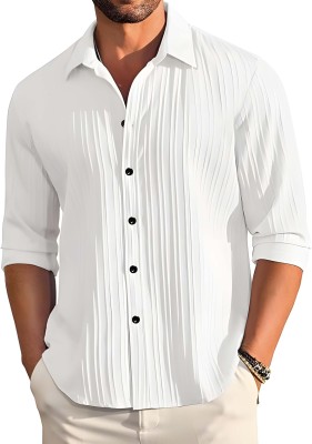 Blue dove Men Striped Casual White Shirt