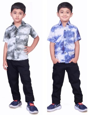 GUNJA FASHION Boys Printed Casual Black, Blue Shirt(Pack of 2)