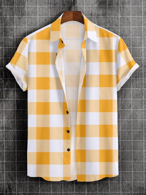 CLOTHWIND Men Printed Casual Yellow, White Shirt