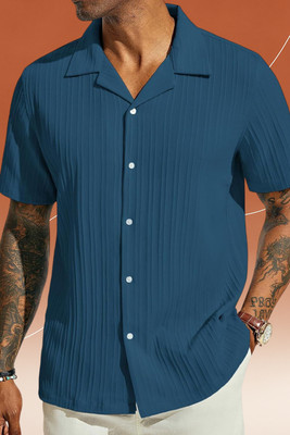 A Dearise Trend Men Self Design Casual Blue Shirt