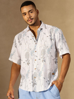 DENNISON Men Floral Print Casual White Shirt