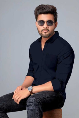 Vilantra Collection Men Solid Casual Black Shirt