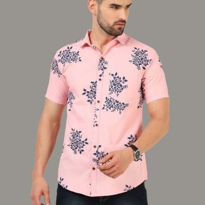 AIDAN PAUL Men Printed Casual Pink, Dark Blue Shirt