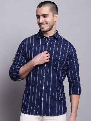 CANTABIL Men Striped Casual Blue Shirt