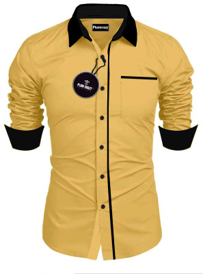 Plum Crazy Men Solid Casual Yellow Shirt