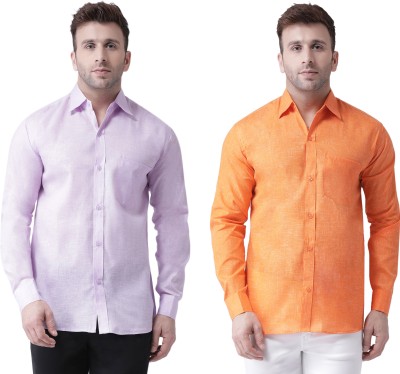 RIAG Men Solid Casual Purple, Orange Shirt(Pack of 2)