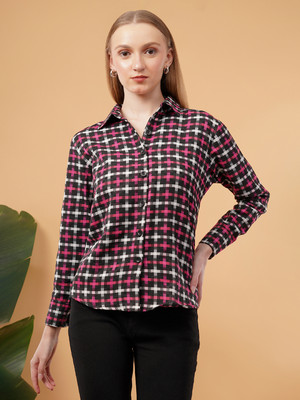 swaggish Women Checkered Casual Pink Shirt