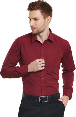Hancock Men Solid Formal Maroon Shirt