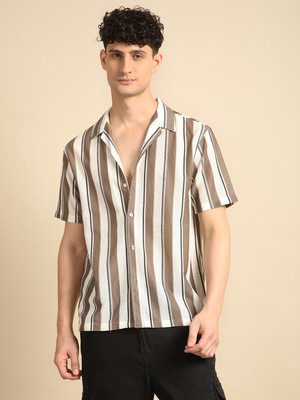 Voroxy Men Self Design Casual Brown Shirt