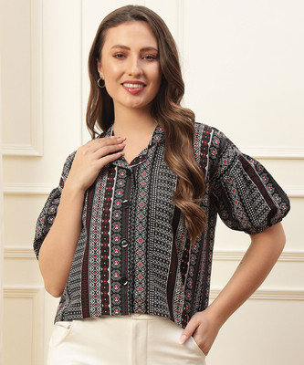 WOXEN Women Printed Casual Black Shirt
