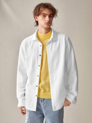 Vmdesigns Men Self Design Casual White Shirt