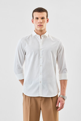 Snitch Men Self Design Formal White Shirt