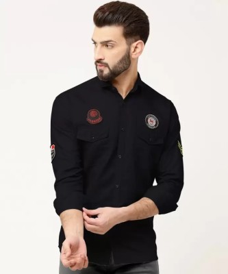 Durva Enterprise Men Solid, Embroidered Casual Black Shirt