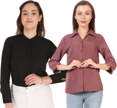 Miranga Women Solid Formal Beige Shirt(Pack of 2)