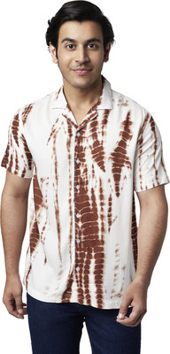 YU by Pantaloons Men Printed Casual White, Brown Shirt