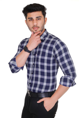 Arthz Fab Trend Men Checkered Casual Blue, White Shirt