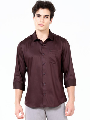Estilocus Men Solid Formal Brown Shirt