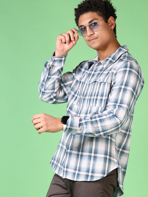 V-MART Men Checkered Casual Blue Shirt