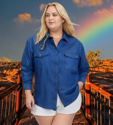 Wingzss Women Solid Casual Blue Shirt