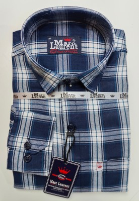 Marc Laurent Men Checkered Casual Blue Shirt