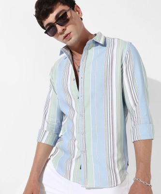 CAMPUS SUTRA Men Striped Casual Light Blue Shirt