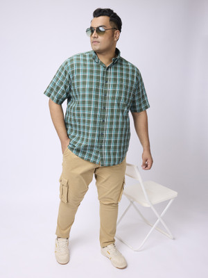 Big Hello Men Checkered Casual Green, Black Shirt
