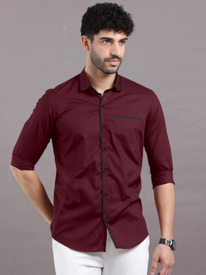 Growwax Men Solid Casual Maroon Shirt