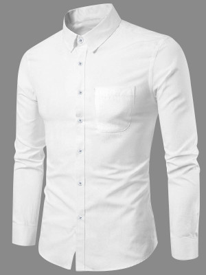 MOONBELL Men Solid Casual White Shirt