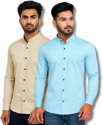 RAREMARK Men Solid Casual Beige, Light Blue Shirt(Pack of 2)