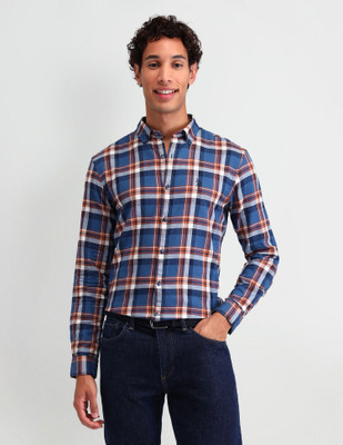 U.S. POLO ASSN. Men Checkered Casual Blue Shirt