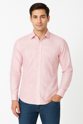 numaric Men Striped Formal Pink Shirt