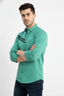 GOYANI Men Solid Casual Green Shirt