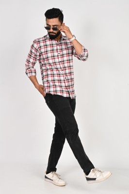 BLEZZA Men Checkered Casual White Shirt