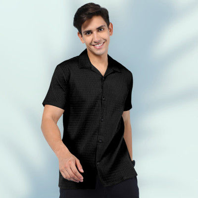INDICLUB Men Self Design Casual Black Shirt