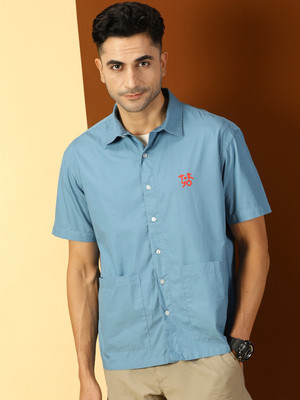 THOMAS SCOTT Men Solid Casual Blue Shirt