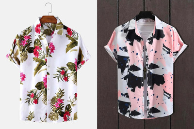 Qlonz Store Men Printed Casual Red, Pink Shirt(Pack of 2)